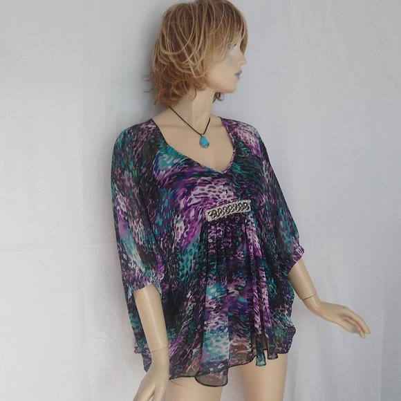 JENNIFER LOPEZ Multi Color top Blouse Sz XS CHIC! - Picture 2 of 9